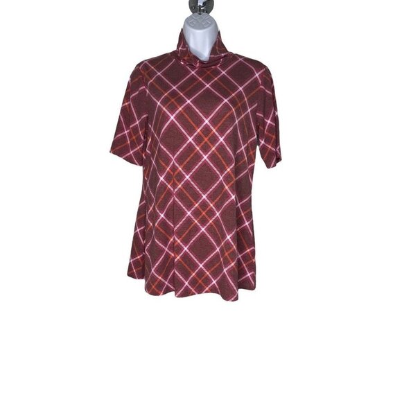 Isaac Mizrahi Live Womens Red Short Sleeves Checked Casual Tunic Top Size XS - Picture 1 of 6
